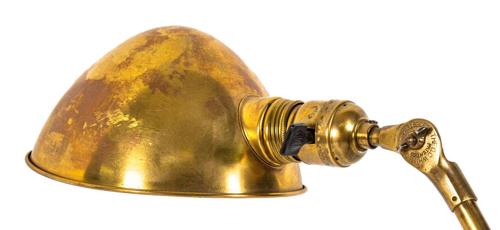 rare late 19th or early 20th century wall-mount "o.c.white" architect's drafting table or wall lamp with bronze knuckle and wrist joints