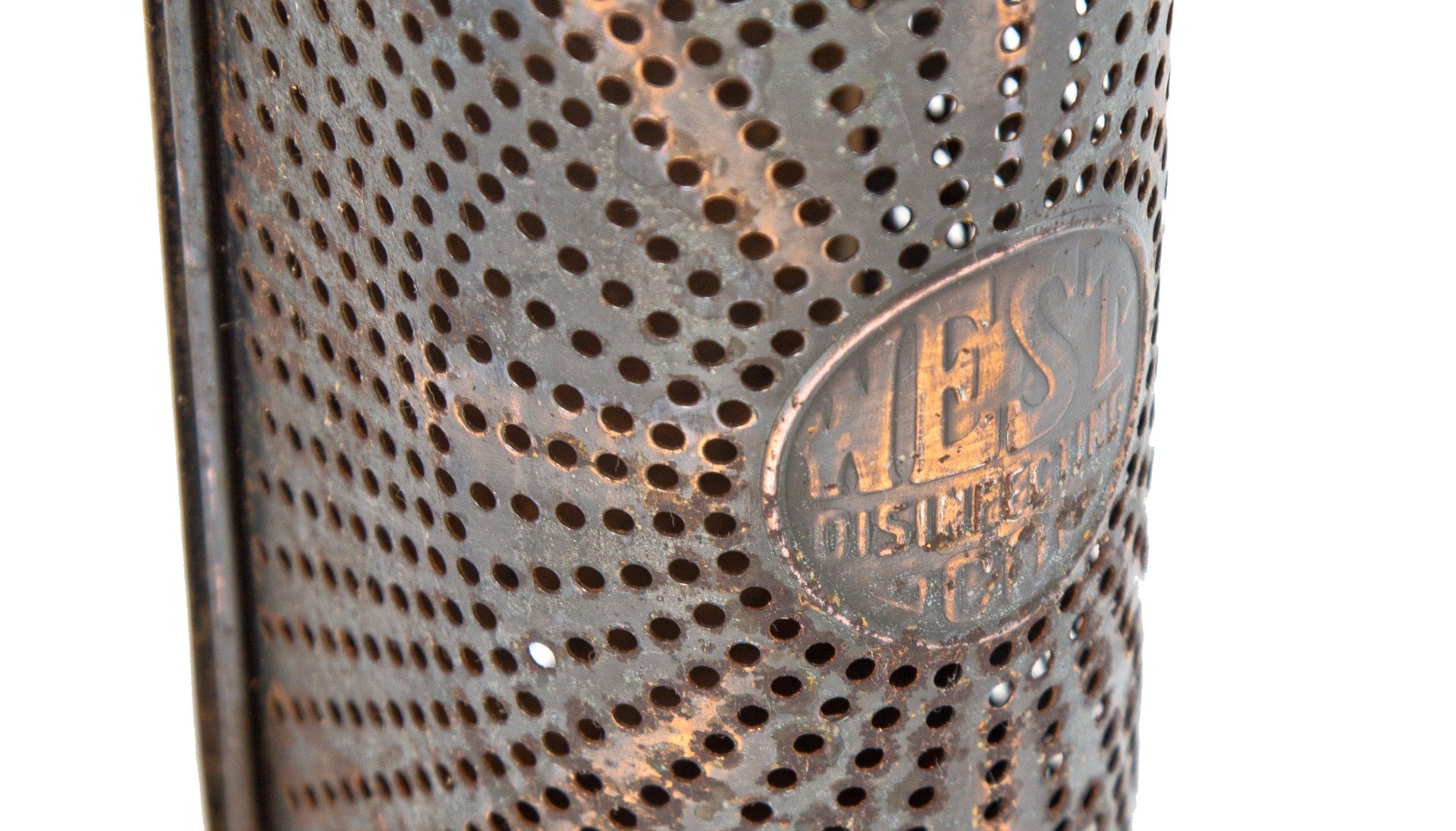 rare 1920's original wrigley chewing gum factory copper-plated restroom or lavatory "west" wall-mount deodorizer