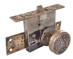 original 19th century american eastlake style "oriental" pattern salvaged chicago cast brass entrance door lockset