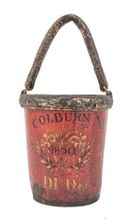 original 1830 hand-painted detroit fire department leather fire bucket with allover crazing and original drop handle