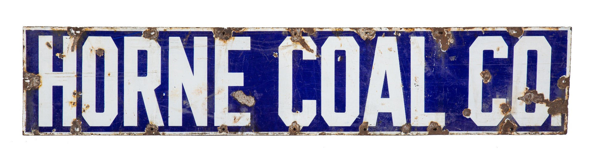 antique american single-sided long and narrow cobalt blue porcelain enameled "horne coal" building sign