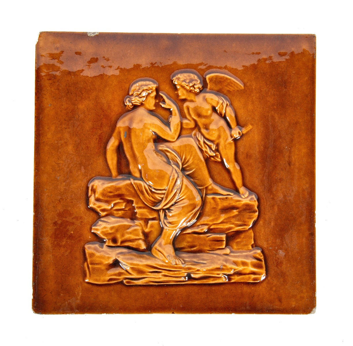 exceptionally hard to find original oversized american encaustic tile company presentation tile with burnt orange glaze