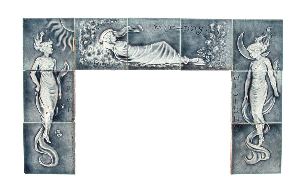 group of 19th century all original salvaged chicago richly colored and finely detailed full-figure fireplace tiles