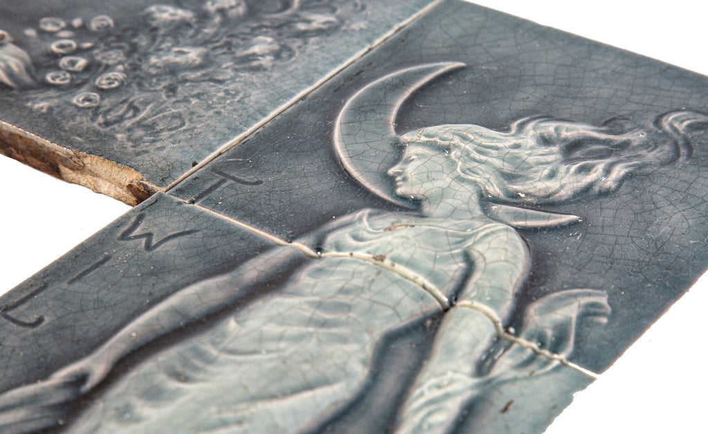 group of 19th century all original salvaged chicago richly colored and finely detailed full-figure fireplace tiles