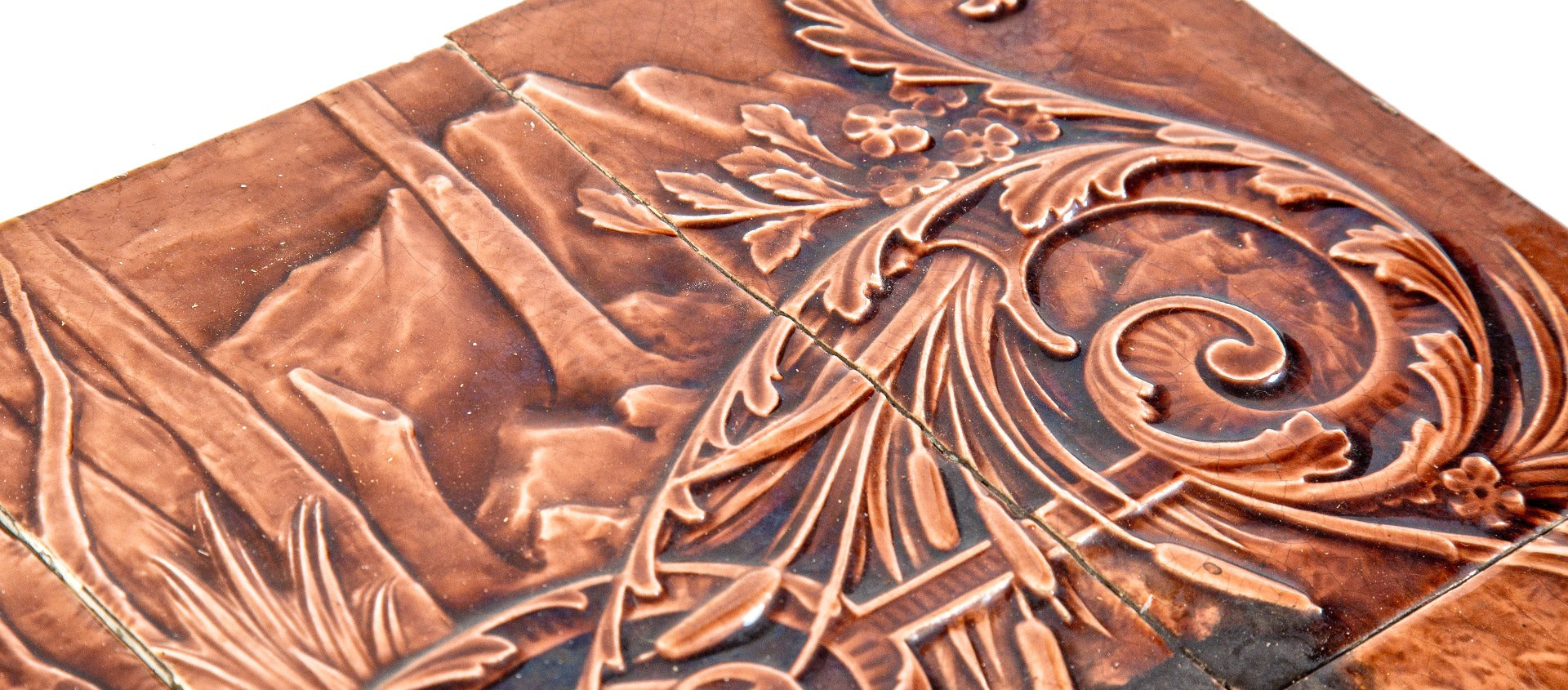 rare 19th century original and completely intact 19th century isaac broome-designed hunting scene fireplace majolica tile surround