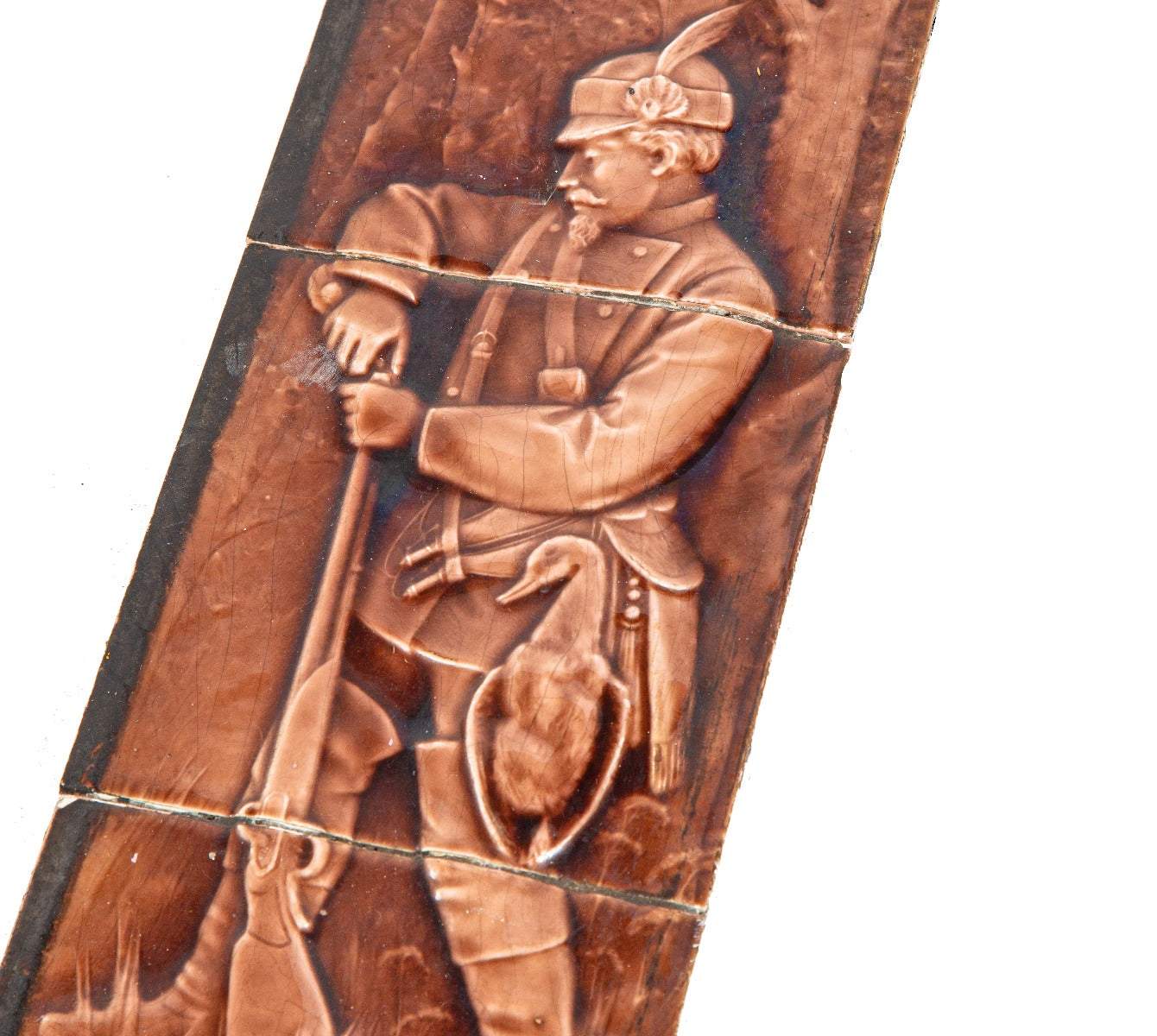 rare 19th century original and completely intact 19th century isaac broome-designed hunting scene fireplace majolica tile surround