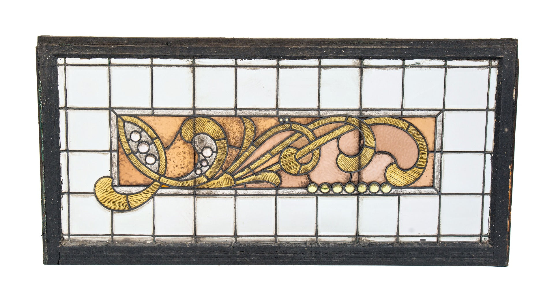 phenomenal 19th century original salvaged chicago heavily ornamented beveled and stained glass transom window with faceted jewels