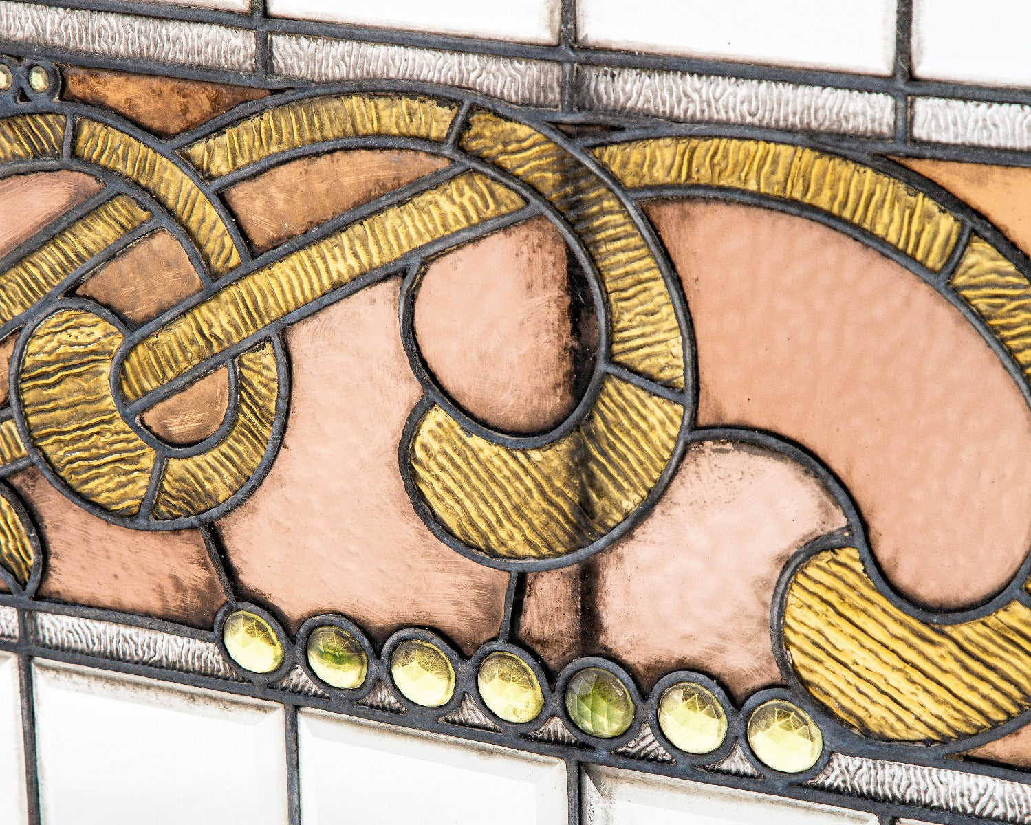 phenomenal 19th century original salvaged chicago heavily ornamented beveled and stained glass transom window with faceted jewels
