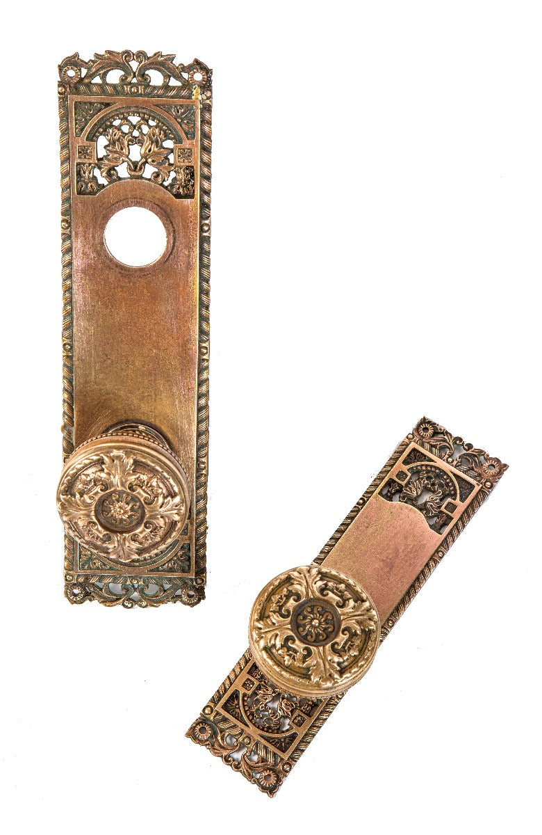 seldom found original late 19th century antique american salvaged chicago "st. cloud" cast bronze mansion entrance door hardware