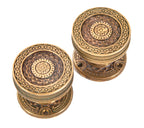 original 19th century salvaged chicago 1880's "brocade" pattern interior residential passage door handles with matching rosettes