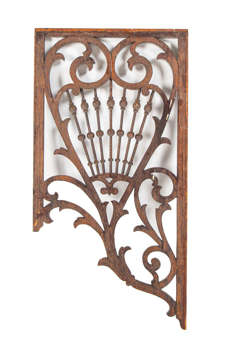 late 19th century original salvaged chicago varnished oak wood asymmetrical wall-mount victorian fretwork