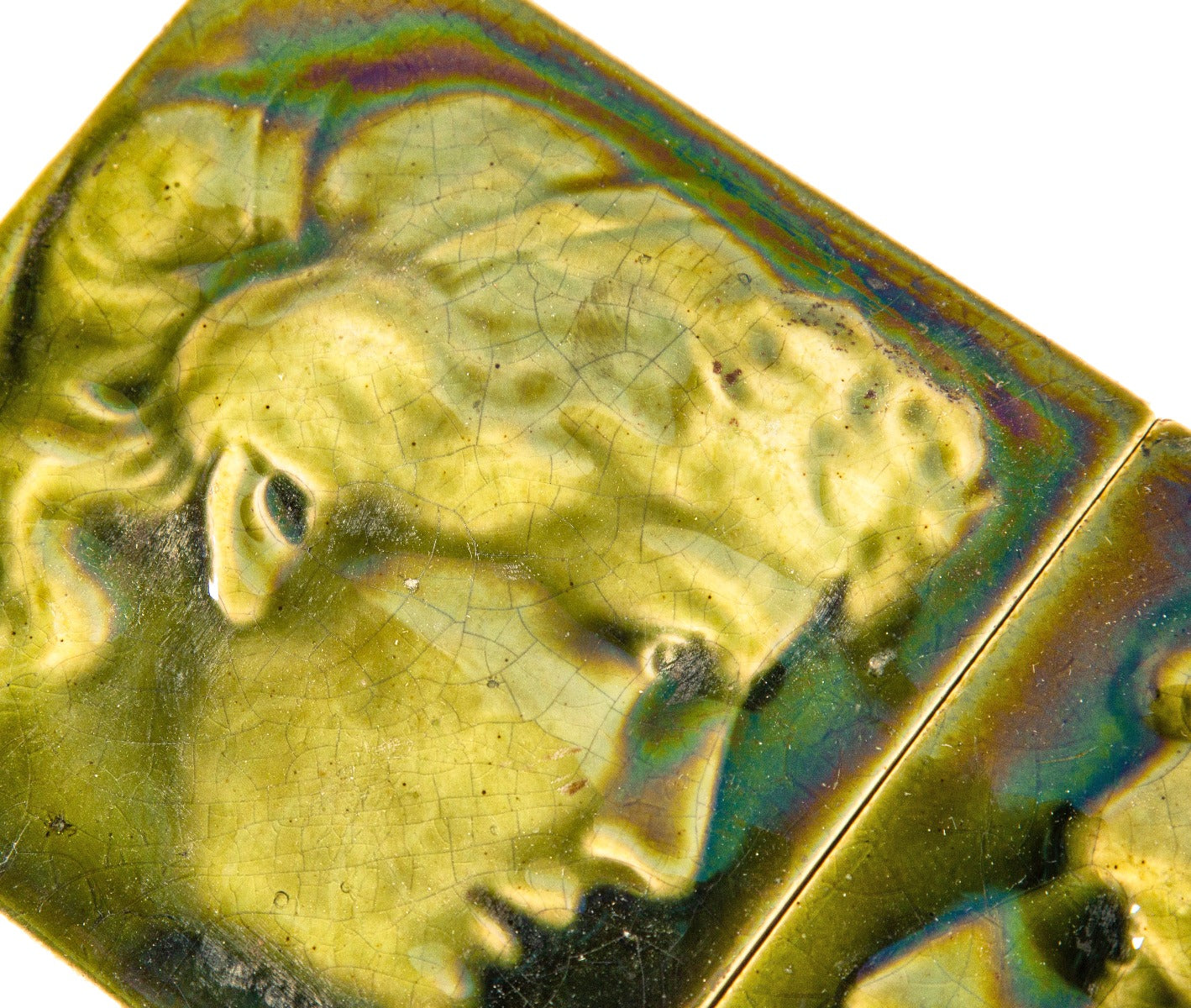 hard to find richly colored salvaged chicago majolica interior residential fireplace figural tiles with allover crazing