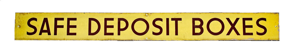 single-sided porcelain enameled die cut steel "safety deposit boxes" exterior bank building sign