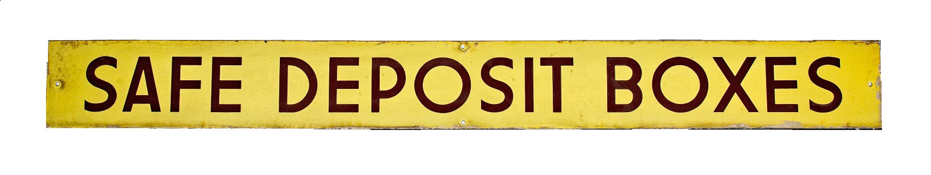 single-sided porcelain enameled die cut steel "safety deposit boxes" exterior bank building sign