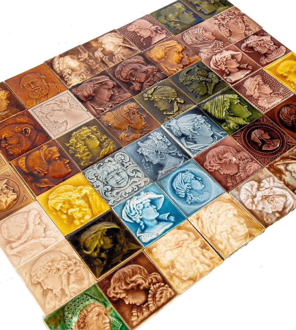 original salvaged chicago 19th century olive green majolica glazed figural bird residential fireplace tile