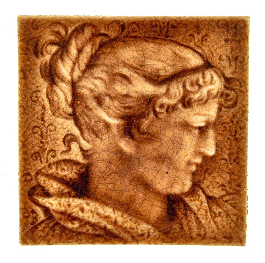 all original and intact 1890's isaac broom-designed salvaged chicago residential fireplace figural portrait tile
