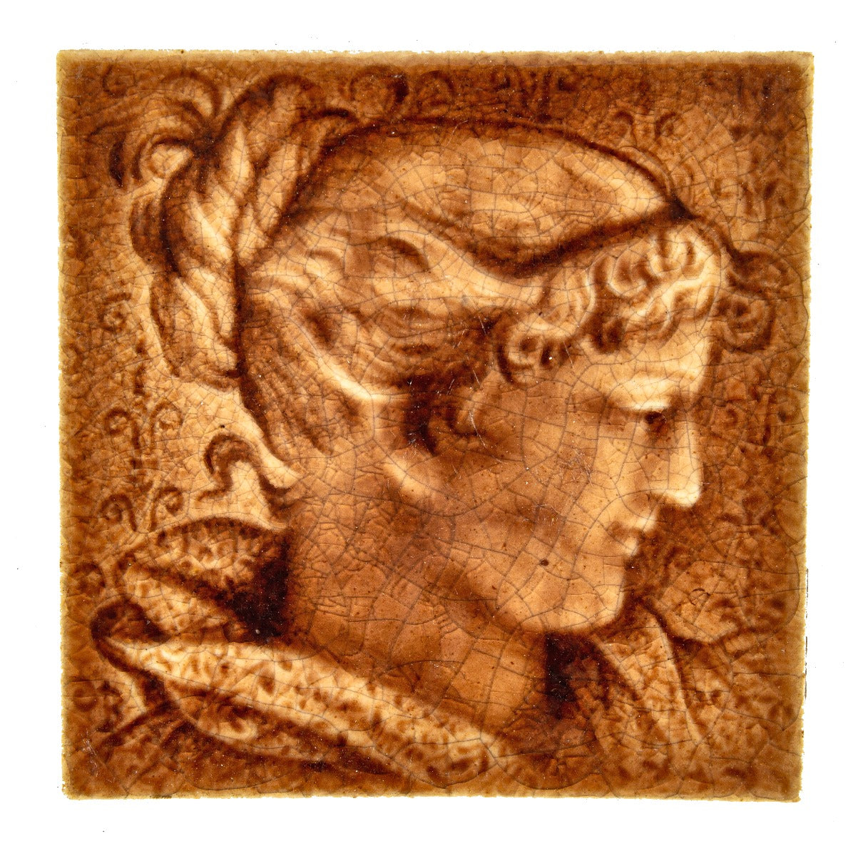 all original and intact 1890's isaac broom-designed salvaged chicago residential fireplace figural portrait tile