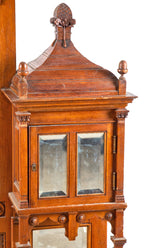 stunning 19th century american aesthetic movement carved cherry wood interior residential overmantel with opposed cabinets containing pagoda style tops