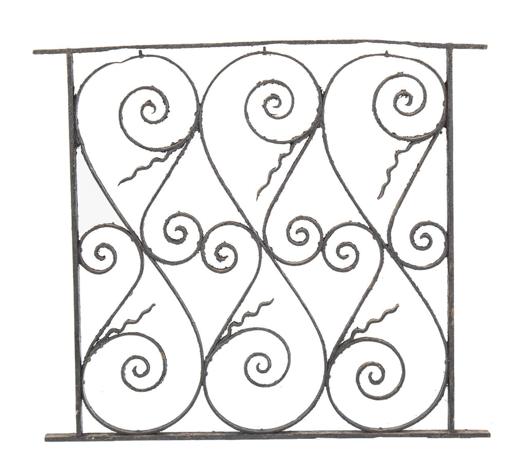 original victorian era salvaged chicago residential exterior ornamental wrought iron window guard with impressive scrollwork