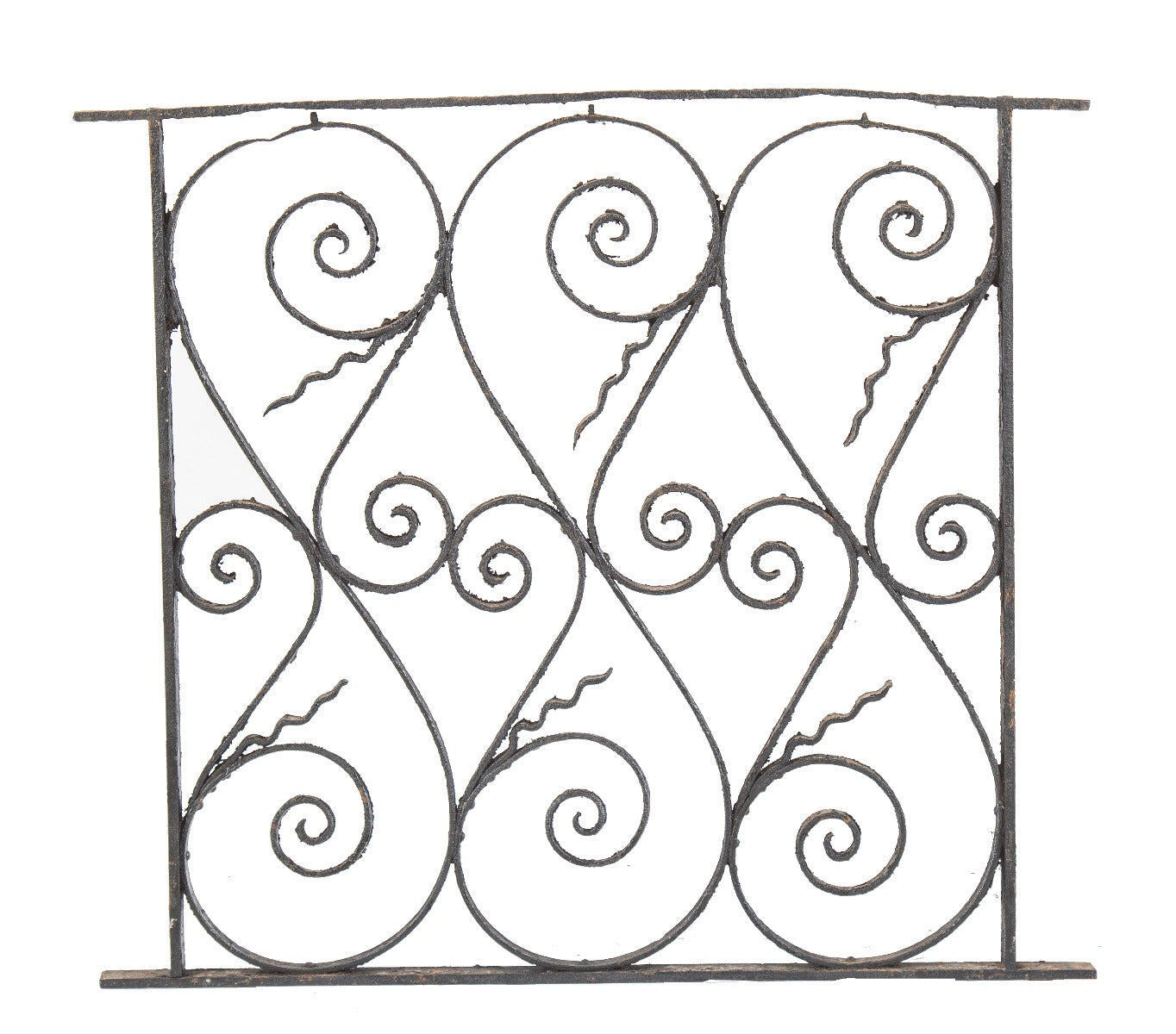 original victorian era salvaged chicago residential exterior ornamental wrought iron window guard with impressive scrollwork