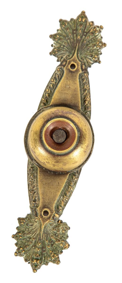 original hard to find 19th or early 20th century antique american ornamental cast brass "marquise" pattern residential doorbell