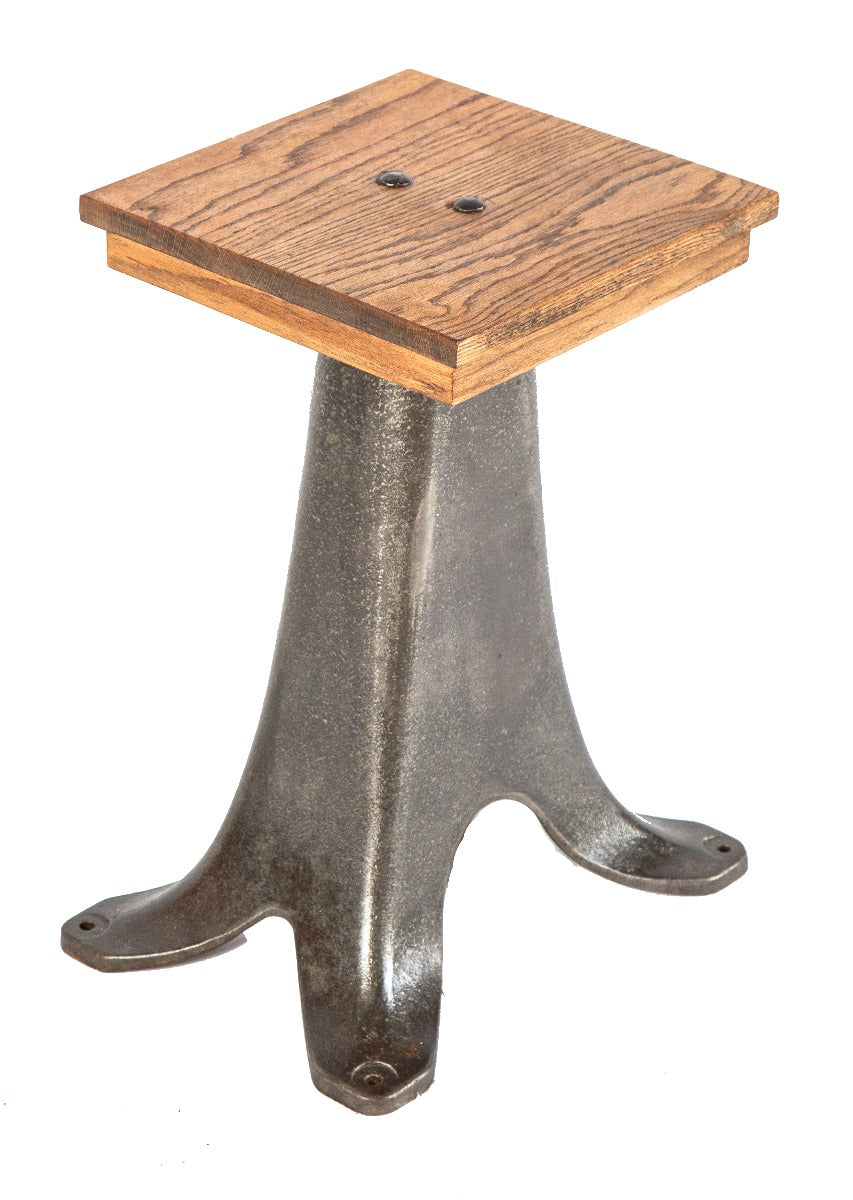 vintage american industrial four-legged brushed metal stand with newly added oak wood top