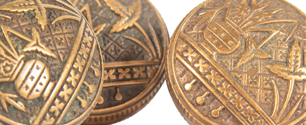 group of three original 19th century "broken leaf" pattern ornamental cast brass eastlake style doorknobs