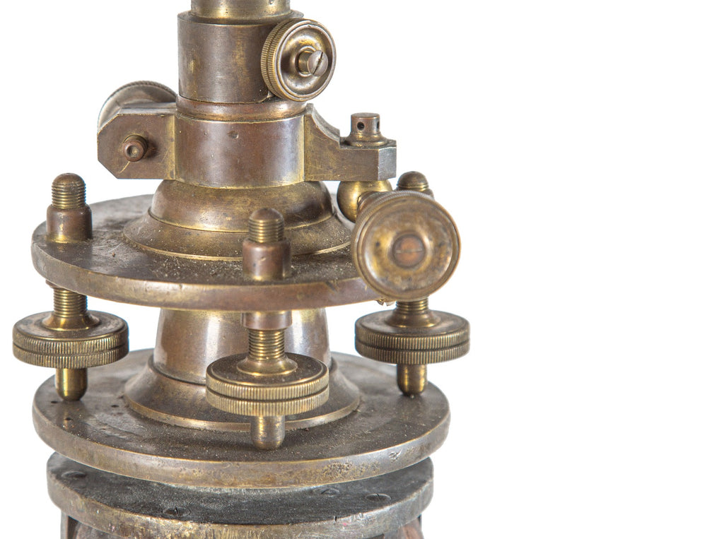 rare 19th century antique american engineer's cast brass transit surveyor instrument with original three-legged tripod