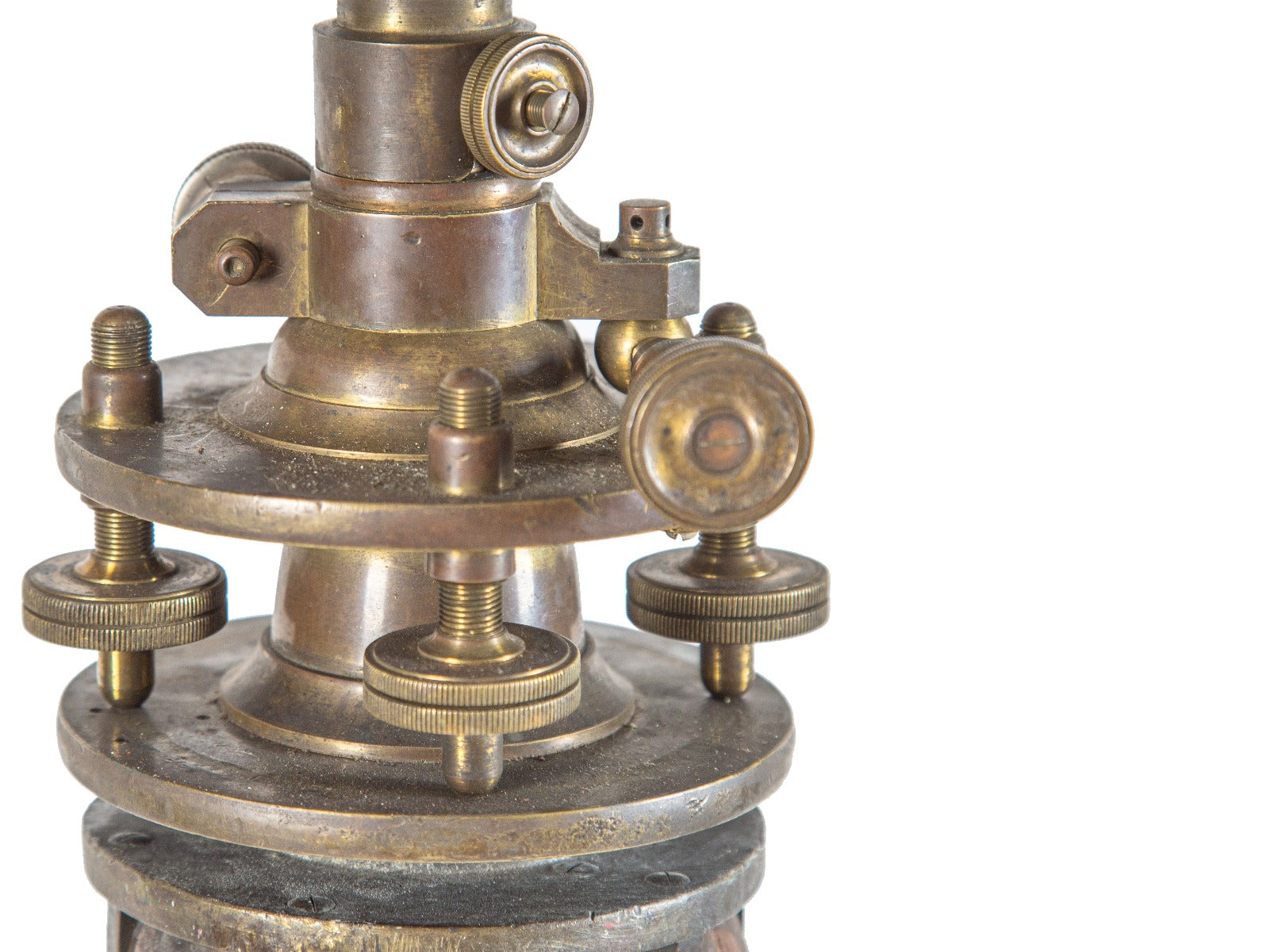 rare 19th century antique american engineer's cast brass transit surveyor instrument with original three-legged tripod