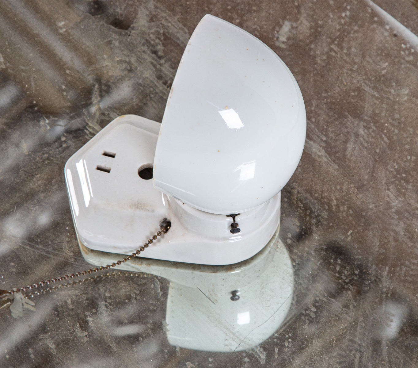 original fully functional early 20th century white glass and ceramic "alabax" lavatory wall sconce with pull-chain