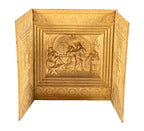 remarkable original 19th century ornamental cast iron three-piece medieval-themed detroit mansion fireplace fireback