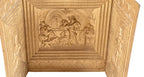 remarkable original 19th century ornamental cast iron three-piece medieval-themed detroit mansion fireplace fireback