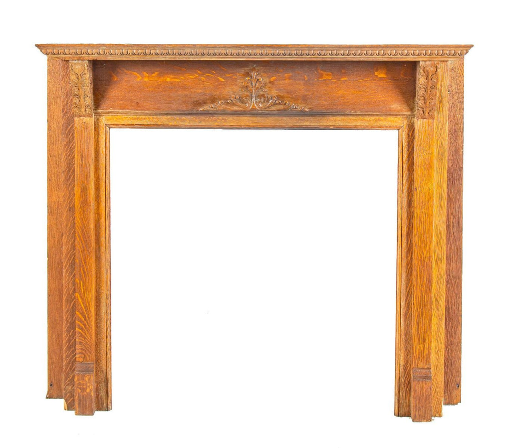 hard to find 19th century salvaged chicago quartered oak wood fireplace mantel with unusually large firebox opening