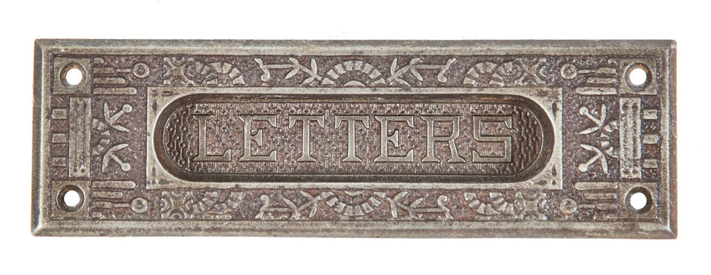 original and fully functional refinished cast iron "windsor" pattern residential "letters" mailslot by reading hardware company