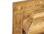 one of two matching 19th century original salvaged chicago residential fireplace "lion gas grate" with gold enameled finish
