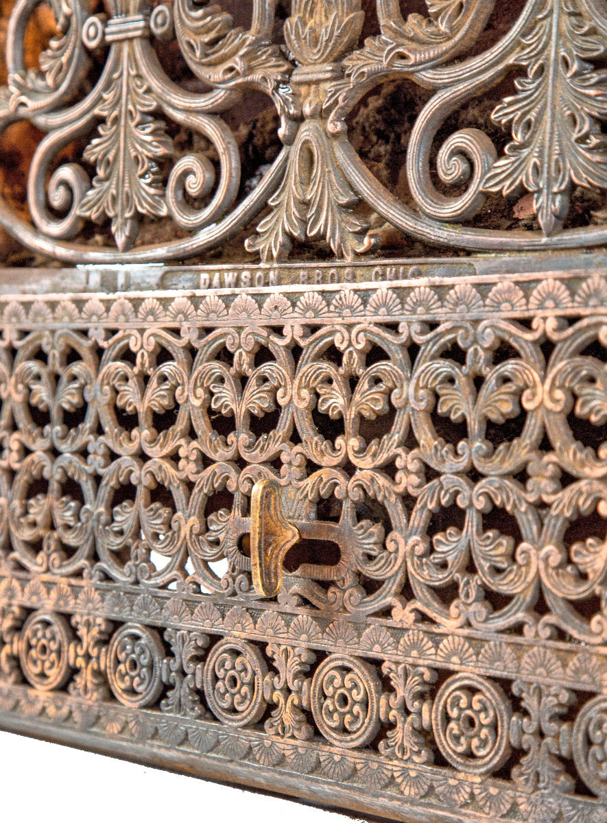 exceptional all original 19th century salvaged chicago dawson brothers residential fireplace gas insert with copper-plated finish