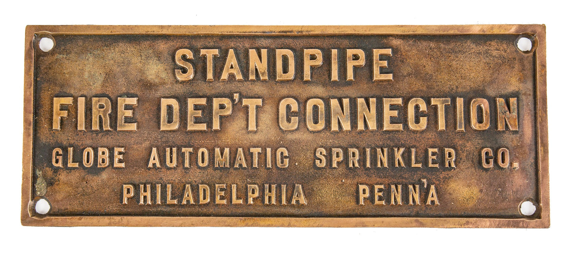 early 20th century cast bronze salvaged chicago globe automatic sprinkler standpipe plaque salvaged from a commercial building