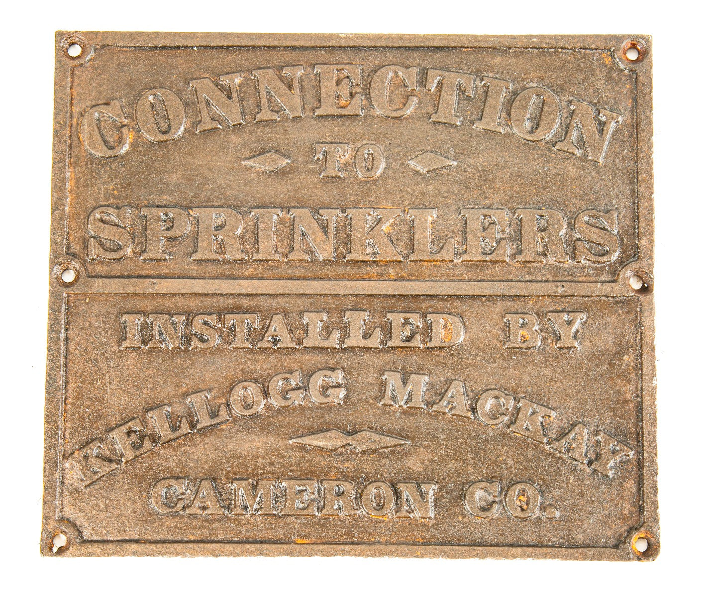 early 20th century salvaged chicago exterior cast iron commercial building kellogg-mackay-cameron standpipe system plaque