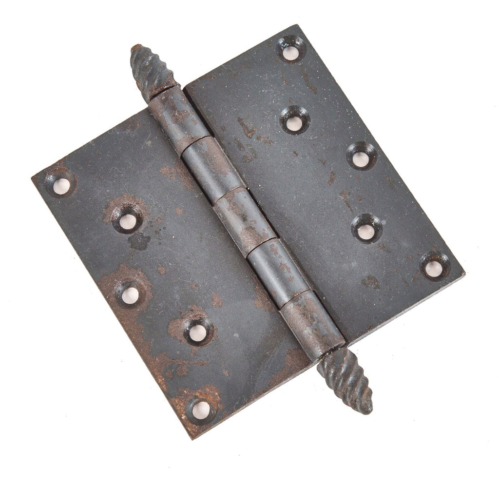 single original 19th century custom-designed ornamental cast iron burnham and root salvaged rookery building door hinge