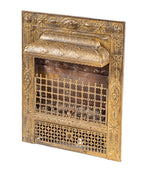one of two matching 19th century original salvaged chicago residential fireplace "lion gas grate" with gold enameled finish