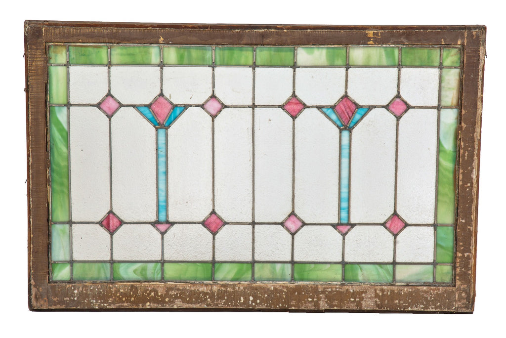 early 20th century antique american salvaged chicago interior residential craftsman style art glass transom window