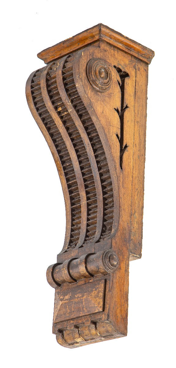 original 19th century salvaged chicago oversized oak wood entrance door corbel with deeply incised floral motifs