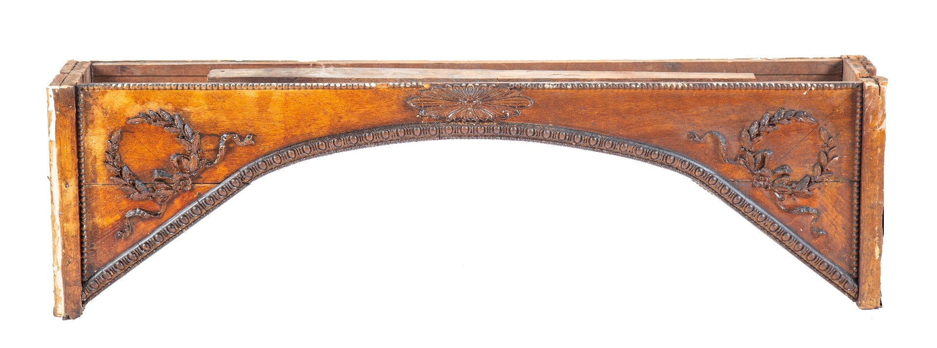 original 19th century oak wood archtop room divider panel with laurel wreaths and egg & dart molding