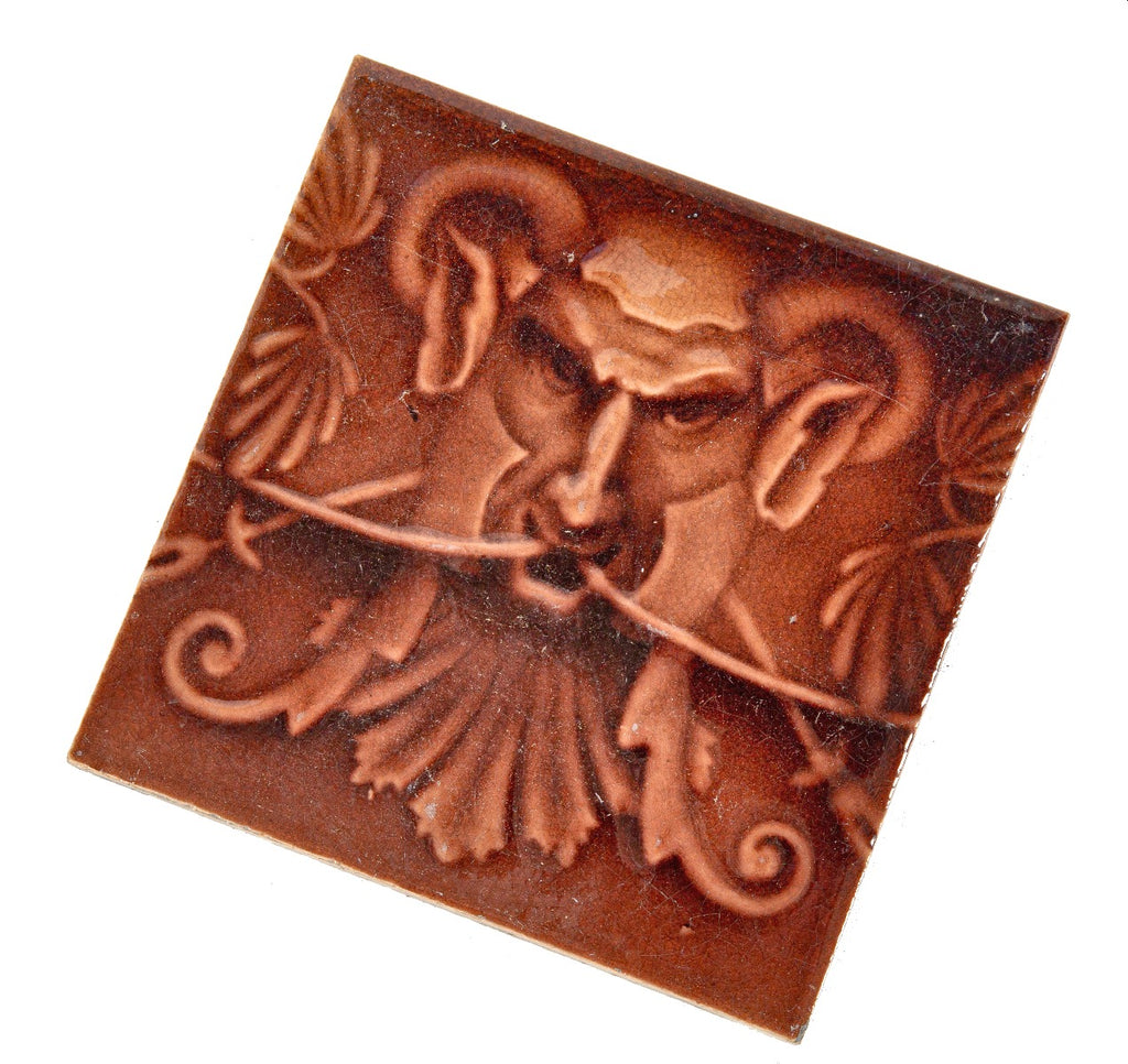 19th century rare antique american "satyr" figural victorian fireplace tile likely fabricated by the trent tile company