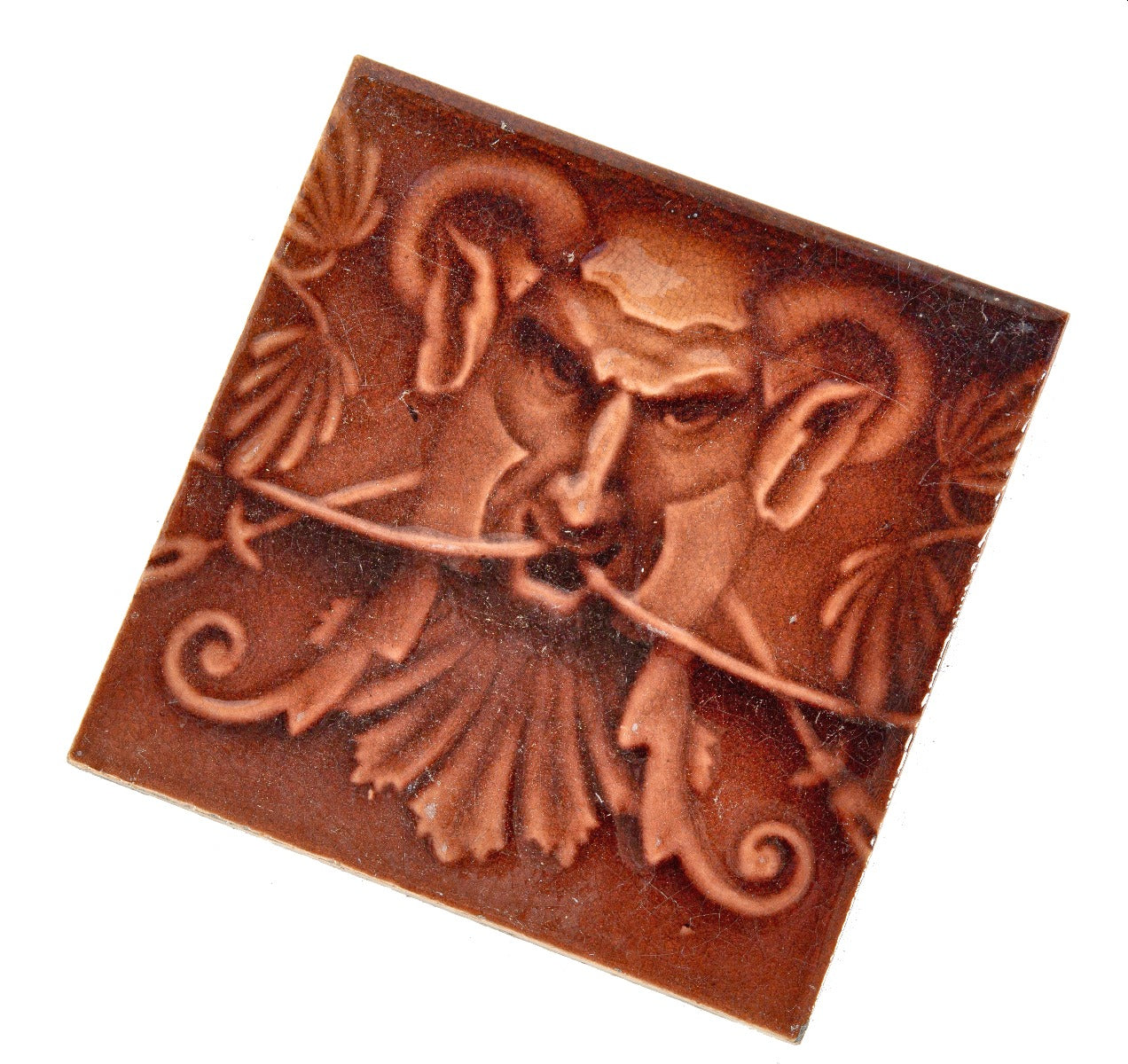 19th century rare antique american "satyr" figural victorian fireplace tile likely fabricated by the trent tile company