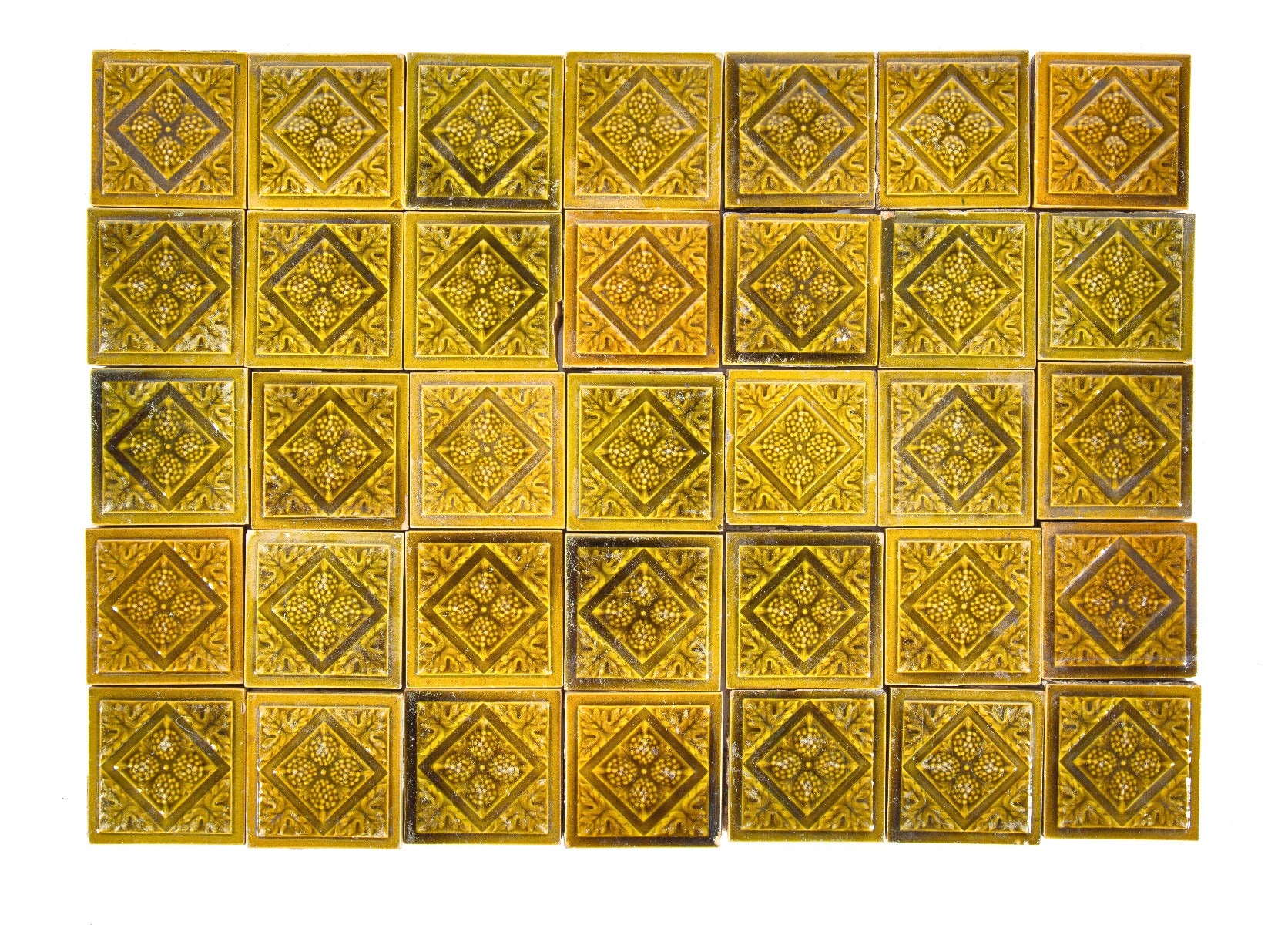 huge lot of original 19th century diminutive green majolica glazed ornamental residential fireplace tiles