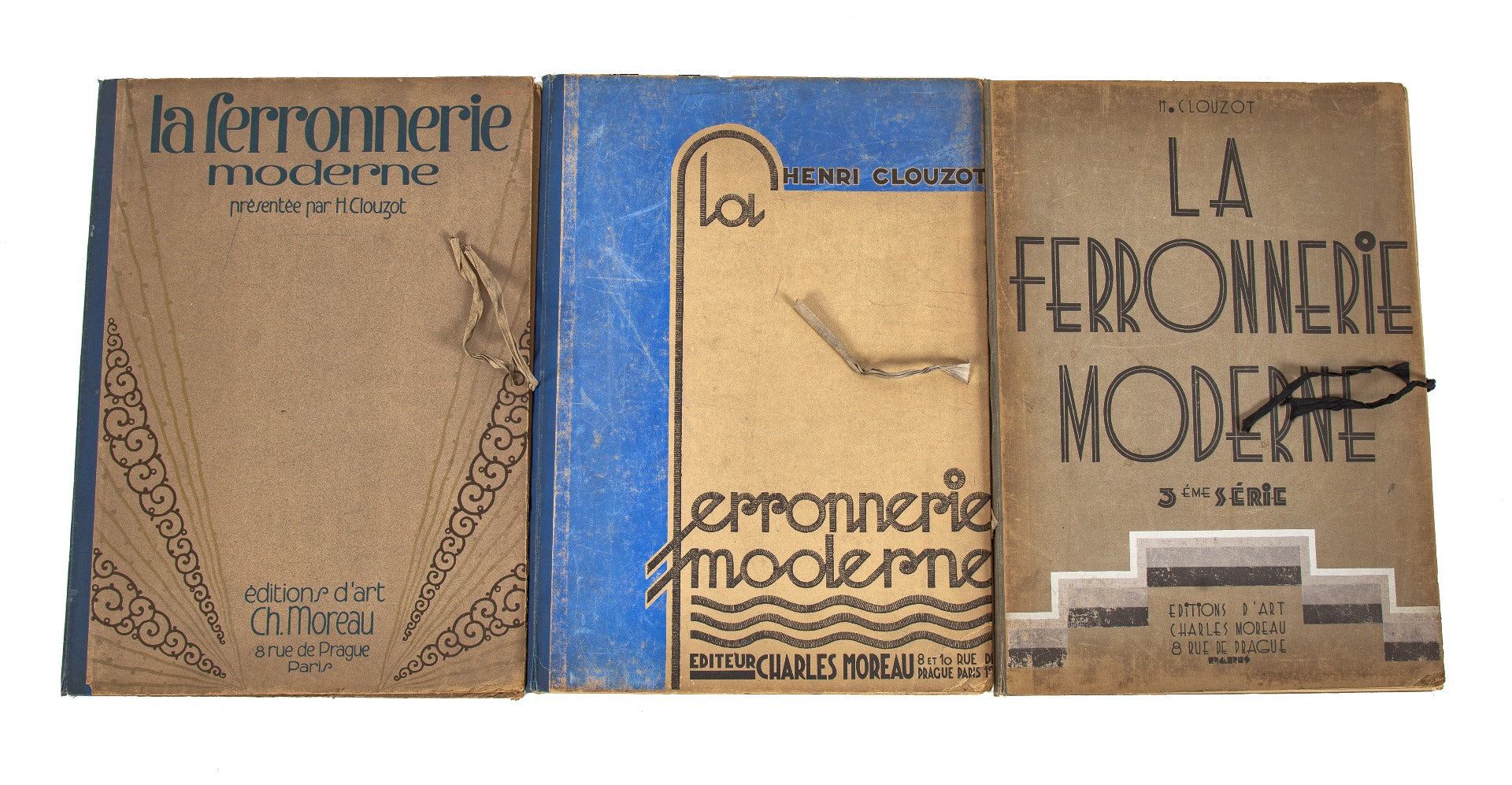group of three la ferronneric moderne french art deco plate folders owned by architectural firm of mundie and jensen