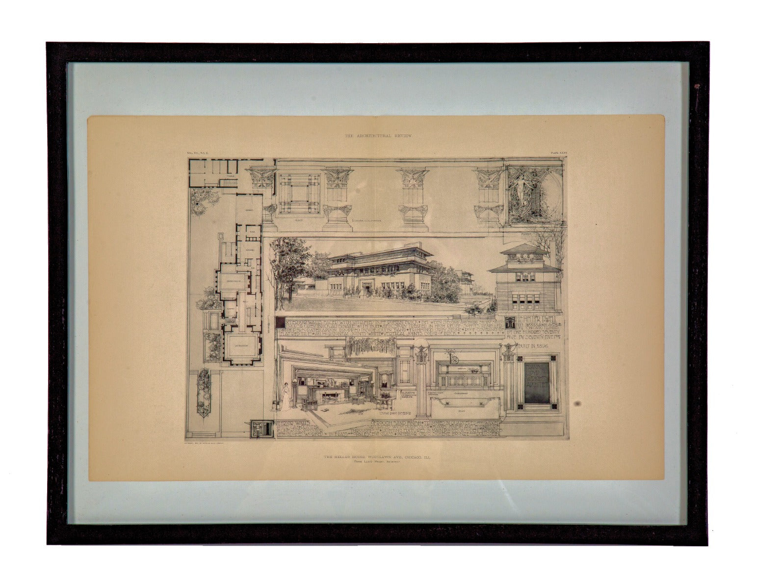 original framed frank lloyd wright's heller house (1897) architectural review bates & guild company, 1900