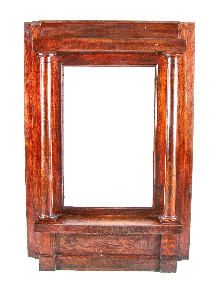 solidly built 19th century interior residential salvaged chicago quarter-sawn oak wood pier mirror with original finish