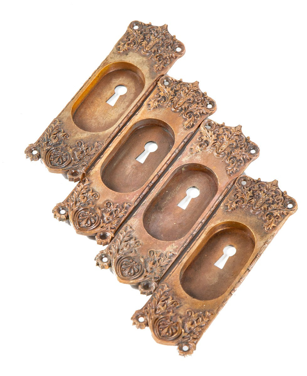 four matching salvaged chicago 19th century antique american ornamental cast bronze pocket door plates